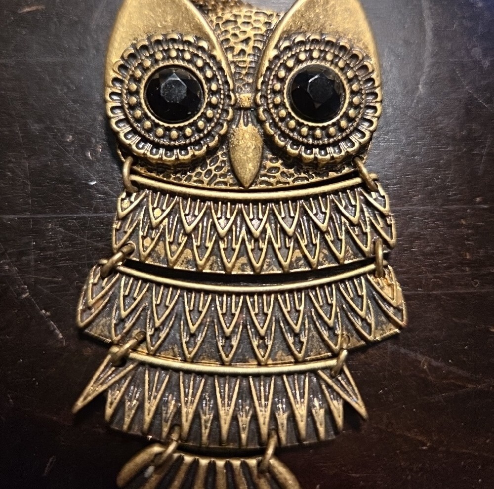 Gold Owl Pendant Necklace/Pin - Fashion Women Jewelry- Y2K! - Picture 2 of 3